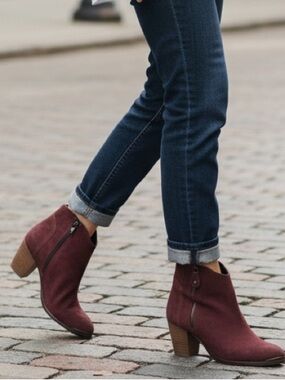 Diba Burgundy Suede Ankle Booties with Block Heel 9